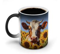 hgyujh Discoloration Mug Color Changing Mugs Painting Sunflower Cowprinted Heat Changing Mug Ceramic Heat Sensitive Coffee Cup Add Coffee Or Tea and A Happy Little Scene Appears