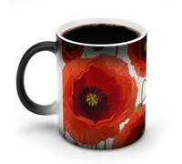 hgyujh Discoloration Mug Color Changing Mugs Poppy Flowersprinted Heat Changing Mug Ceramic Heat Sensitive Coffee Cup Add Coffee Or Tea and A Happy Little Scene Appears