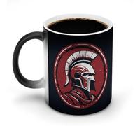 hgyujh Discoloration Mug Color Changing Mugs Red Spartan Helmetprinted Heat Changing Mug Ceramic Heat Sensitive Coffee Cup Add Coffee Or Tea and A Happy Little Scene Appears