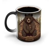 hgyujh Discoloration Mug Color Changing Mugs Rustic Lodge Bearprinted Heat Changing Mug Ceramic Heat Sensitive Coffee Cup Add Coffee Or Tea and A Happy Little Scene Appears
