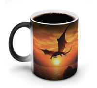 hgyujh Discoloration Mug Color Changing Mugs Sea Sunset Flying Dragonprinted Heat Changing Mug Ceramic Heat Sensitive Coffee Cup Add Coffee Or Tea and A Happy Little Scene Appears