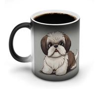 hgyujh Discoloration Mug Color Changing Mugs Shih Tzu Dogprinted Heat Changing Mug Ceramic Heat Sensitive Coffee Cup Add Coffee Or Tea and A Happy Little Scene Appears