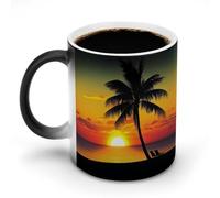 hgyujh Discoloration Mug Color Changing Mugs Sunset Palm Treeprinted Heat Changing Mug Ceramic Heat Sensitive Coffee Cup Add Coffee Or Tea and A Happy Little Scene Appears