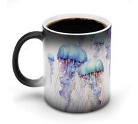 hgyujh Discoloration Mug Color Changing Mugs Watercolor 3D Jellyfishprinted Heat Changing Mug Ceramic Heat Sensitive Coffee Cup Add Coffee Or Tea and A Happy Little Scene Appears
