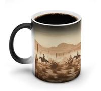 hgyujh Discoloration Mug Color Changing Mugs West Desert Cowboys Ridingprinted Heat Changing Mug Ceramic Heat Sensitive Coffee Cup Add Coffee Or Tea and A Happy Little Scene Appears