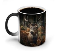 hgyujh Discoloration Mug Color Changing Mugs Wild Deerprinted Heat Changing Mug Ceramic Heat Sensitive Coffee Cup Add Coffee Or Tea and A Happy Little Scene Appears