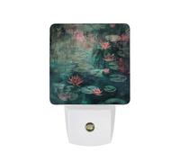 hgyujh Night Lights Plug Into Water Lily Pond Printed Wall Nightlight Dusk to Dawn Night Lamp for Stairway Hallway Bedroom