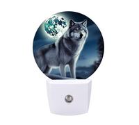 hgyujh Night Lights Plug Into Wolf Under Moon Printed Wall Nightlight Dusk to Dawn Night Lamp for Stairway Hallway Bedroom