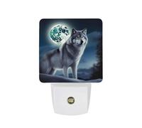 hgyujh Night Lights Plug Into Wolf Under Moon Printed Wall Nightlight Dusk to Dawn Night Lamp for Stairway Hallway Bedroom