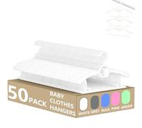HGYZE Baby Hangers for Closet 50pcs, White Kids Clothes Hanger Plastic, 11-14" Adjustable Bulk Perchas for Newborn, Non-Slip Children Outfit Bear Hanger for Girl Boy Toddler Infant Nursery Clothing