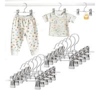 HGYZE Baby Hangers with Clips for Pants, Skirts, Clothes, Non Slip Space Saving Kids Hangers for Closet Organization, Baby Essentials Closest Organizer 20 Pack, Gray