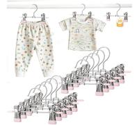 HGYZE Baby Hangers with Clips for Pants, Skirts, Clothes, Non Slip Space Saving Kids Hangers for Closet Organization, Baby Essentials Closest Organizer 20 Pack, Pink