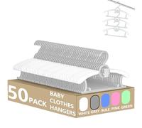 HGYZE Kid Hangers for Closet 50pcs, Grey Infant Clothes Hanger 11-14" Adjustable Plastic Baby Coat Perchas with Bear Hook, Non-Slip Children Outfit Hangars for Girl Boy Toddler Newborn Teen Clothing