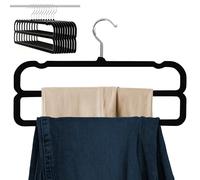 HGYZE Velvet Hangers for Trouser Double - Layer with Non Slip Bar,10 Pack Felt Pants Hanger,2 Tier Trouser Hangers Space Saving with 360° Swivel Hook for Dresses, Shorts, Jeans, Slack, Black