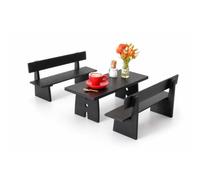 HGZLQKD 8 Pieces Dollhouse Table Set Miniature Coffee Table Chairs Bench Spoon Jar Flower Bottle realistic miniature furniture, Coffee Table And Chairs Set With Orange Flowers, Red Cup And Plate