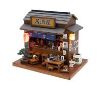 HGZLQKD Assembly Puzzle House Japanese Tavern DIY Miniature Kit Wooden Construction Set With Counter Tables Lantern Suitable for Crafting Home Decoration Desk Display