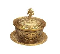HGZLQKD Brass Chinese Tea Bowl with Lid | Embossed, Rotating, 3-piece Tea Set, for Tabletop Display