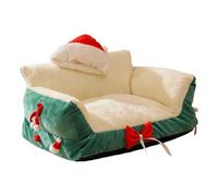 HGZLQKD Cat Bed with Bow Tie for Indoor Cats Entertainment Christmas Hat Design Winter Soft Puppy Kennel Dog House Cat Sleeping Bed, Green 50x35x25cm
