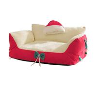 HGZLQKD Cat Bed with Bow Tie for Indoor Cats Entertainment Christmas Hat Design Winter Soft Puppy Kennel Dog House Cat Sleeping Bed, Red 60x40x30cm