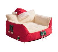 HGZLQKD Cat Bed with Bow Tie for Indoor Cats Entertainment Christmas Hat Design Winter Soft Puppy Kennel Dog House Cat Sleeping Bed, Red 50x35x25cm