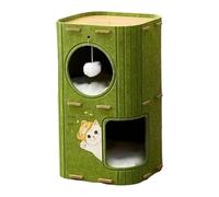 HGZLQKD Cat House Scratcher with 2 Removable Mats Double Tiered Comfortable Protect Carpets and Sofas with Hanging Ball Toy Cave, Green