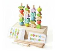 HGZLQKD Children Beads Training Wooden Bead Set Threading Toy Stacking Game Pattern Cards With Cord Wood Promote Hand Movement And Confidence suitable for preschool classroom home
