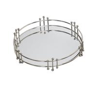 HGZLQKD Decorative Tray Wall Mounted Mirror Round Modern Jewelry Tray Tabletop Display for Bathroom Bedroom Dresser, Silver