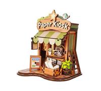 HGZLQKD DIY Wooden Miniature Dollhouse 3D Puzzle Model Ornament Tiny House Building Set Handmade Doll House Desktop Decor for Kids, Paper Kiosk