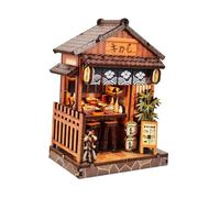 HGZLQKD DIY Wooden Miniature Dollhouse 3D Puzzle Model Ornament Tiny House Building Set Handmade Doll House Desktop Decor for Kids, Food Shop