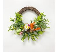 HGZLQKD Easter Foam Garland Festive Egg Wreath Silk Flower Artificial Greenery Decorative Ornament Hanging Reusable Indoor Centerpiece Suitable for Home wall and Tabletop, Half Wreath