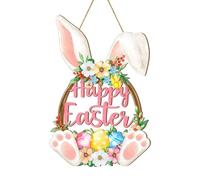 HGZLQKD Easter Wreaths for Front Door, Happy Easter Garland with Flowers and Eggs, Bunny Welcome Wood Sign Door Hanger, Rustic Spring Easter Decorations for Wall, Coffee Shop, Window＆Garden, 29.5cm