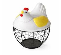 HGZLQKD Egg Storage Basket Chicken Eggs Basket with Lid Kitchen Storage Round Decorative Egg Holder Container for Vegetable Pantry, Yellow Lid