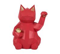 HGZLQKD Fortune Cat Statue Feng Shui Wealth Cat Decor Tabletop Animal Sculpture for Desks Bookshef Dining Areas Office, red