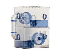 HGZLQKD Hamster Cage Crystal Clear Acrylic Small Animal Habitat Stackable Enclosure Running Wheel Water Bottle Food Bowl Easy Maintenance Suitable for Syrian, Blue, 2-Layer Large Wheel