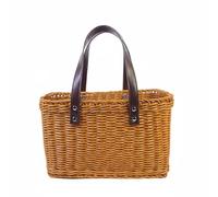 HGZLQKD Handwoven Shopping Basket Rectangular Storage Tote Organizer With Leather Handle Rivets And Rigid PP PE Construction Suitable for market trips pantry, Light Brown, Large 35 14 20/43CM