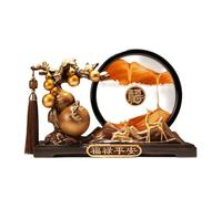 HGZLQKD Home Decorative Artwork Sand Art Table Ornament Chinese Gourd Sculpture In Round Frame With Deer On Rectangular Base Glass suitable for, style to 1
