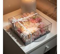 HGZLQKD Industrial Display Box Acrylic Rose Arrangement Hydrangea Lichen Bouquet With Ribbon Soft Texture Years Of Beauty Suitable for gift giving home, Vintage Pink