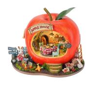 HGZLQKD Industrial Town Miniature House Kit Diorama Creative Toy Display Shelf Insert With Decorated Room And Figure Suitable for desk bookshelf workspace, Rabbit Apple House