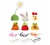 HGZLQKD Mini Geese Statue Knitted Hats with Sunglasses Set Desk Goose Clothes Collectible Holiday Decor for Bedroom Living Room Gift