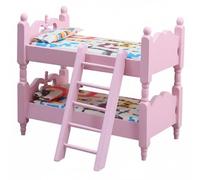 HGZLQKD Miniature Dollhouse Bed With Ladder Stacked Design For Space Saving In Tiny Rooms Realistic Pink Finished Furniture Piece With Colorful Bedding Suitable For Diorama Styling