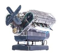 HGZLQKD Miniature Engine Assembly V8 Engine Model Toy Desktop Model With Propeller Detail Aluminum Alloy Structure Suitable for teaching office desk classroom home workshop gift giving