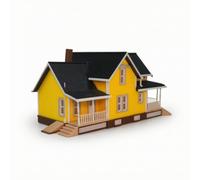 HGZLQKD Miniature House Model Villa Structure Building Diorama Two Story Residence With Front And Side Porches And Chimney suitable for tabletop scenes, Villa No. 8 Without Lights