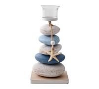 HGZLQKD Nautical Candle Holder, Mediterranean Style Candle Stand, Stone Candlestick Light Stand Bowl European Tealight Candle Holder for Party Housewarming Gift Table Desktop Decorative, Blue White