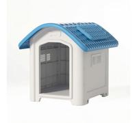 HGZLQKD Outdoor Shelter Dog House Kennel Pet With Rain Shedding Roof Elevated Floor Side Vent Slats Open Front Polypropylene Low Maintenance Suitable for yard, Blue, Medium Size, With Skylight