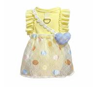 HGZLQKD Pet Dress Bubble Skirt Ruffled Sleeveless Pullover With Lace Trim Heart Pocket D Suitable for Small Dogs Cats Birthdays Indoor Outdoor, Yellow, color to 10, XL Bust 50cm 11-15 Catties