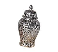 HGZLQKD Porcelain Ginger Jar Decorative Vase with Lid Flower Arrangement Elegant Ceramics Vase Decorative Jar for Party Living Room, Silver