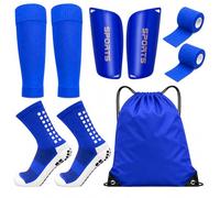 HGZLQKD Soccer Player Gear Shin Guards Compression Sleeves Grip Socks Self- s PET Supportive Suitable for After-School Training Competitions, azure