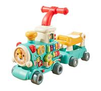 HGZLQKD Steam Train Activity Center Present Learning to Walk Ride on Toy, Early Learning Push Toy for Boys Girls, Kids, Blue