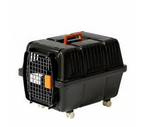 HGZLQKD Travel Cage Hard Sided Pet Carrier Crate With Front Metal Door Ventilated Four Sided Openings And Reinforced PP Shell suitable for car rides visits, Black, Large With Wheels