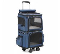 HGZLQKD Travel Carrier Double Layer Cat Carrier Trolley Bag with Telescopic Handle and 360 Degree Wheels Oxford Spacious Two Tier Design Suitable for Airport, Blue, Dark Blue